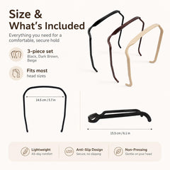 Generic headband pictured in curly hair styling to keep hair off face comfortably