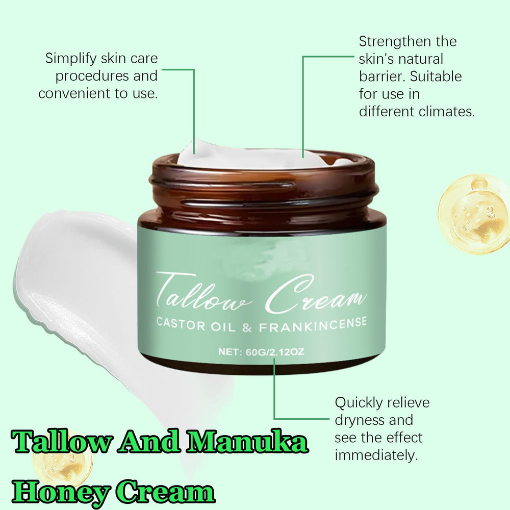 Generic tallow cream being massaged into hands to soothe dryness and restore softness benefit