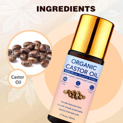 Small drop of castor oil on hand texture shot showing cold-pressed purity and moisturizing benefit