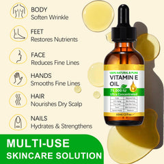 Generic vitamin e oil ingredients label highlighting natural, additive-free formula
