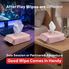 Generic wipe in hand demonstrating size and absorbency for on-the-go freshness