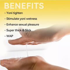 Generic yoni oil bottle cap and label close-up showing product branding and details