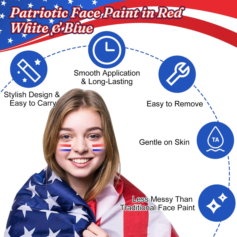 Geodurn being applied to cheek at event offering fast patriotic face paint