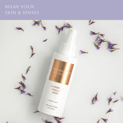 Georgette Klinger facial mist on bedside table for calming nighttime routine