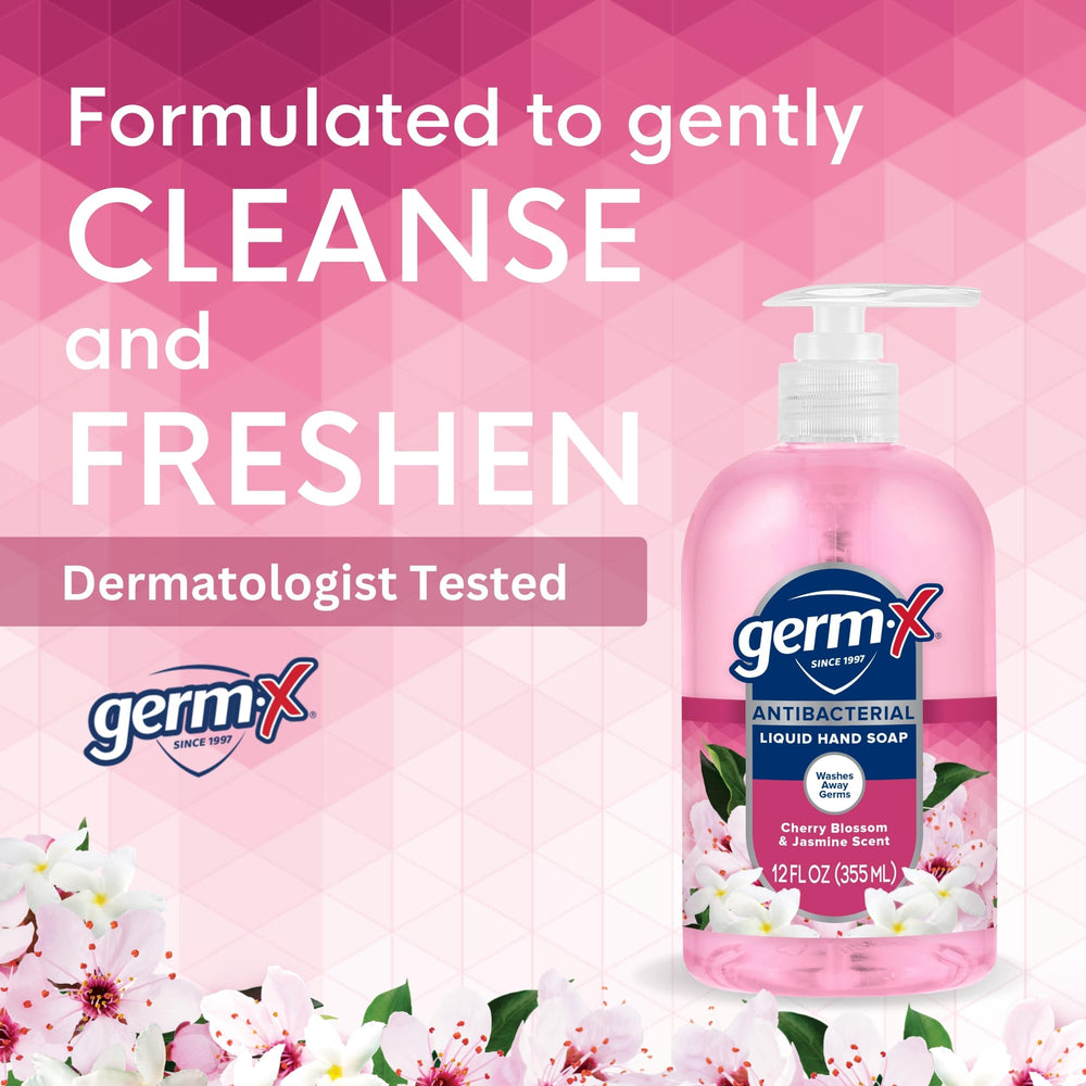 Germ-X bottle next to a hand for scale highlighting compact 12 oz size