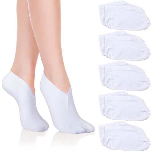 Geyoga front view of five white moisturizing socks showing neat pack and convenience