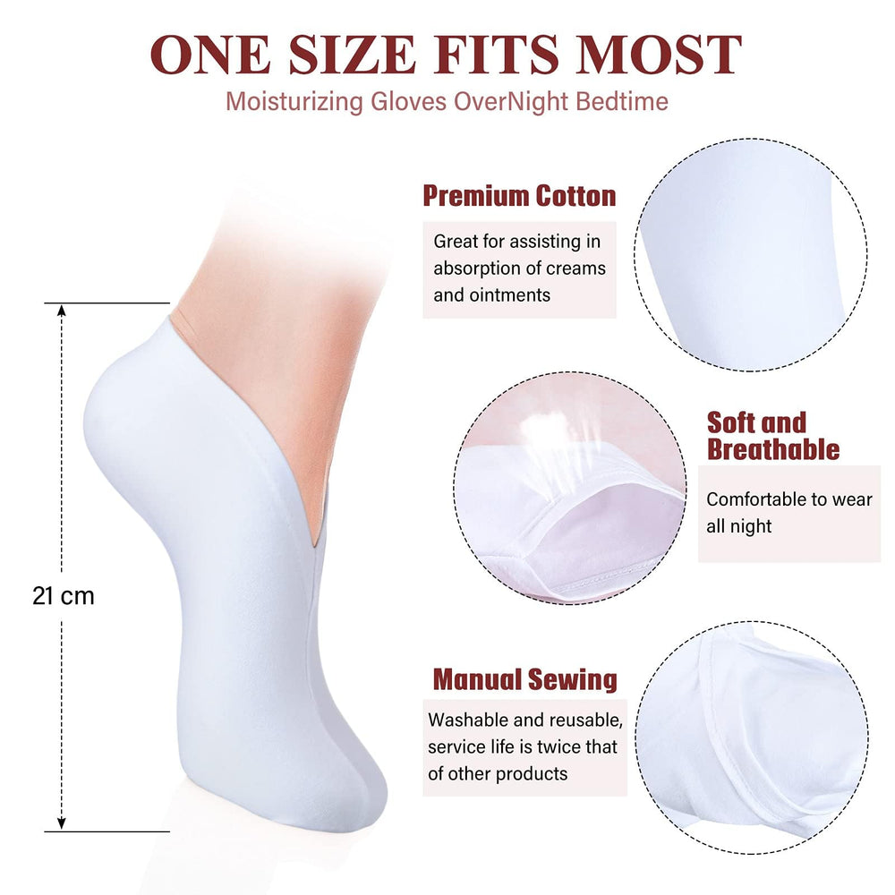 Geyoga sock worn on foot at night demonstrating comfortable overnight moisturizing