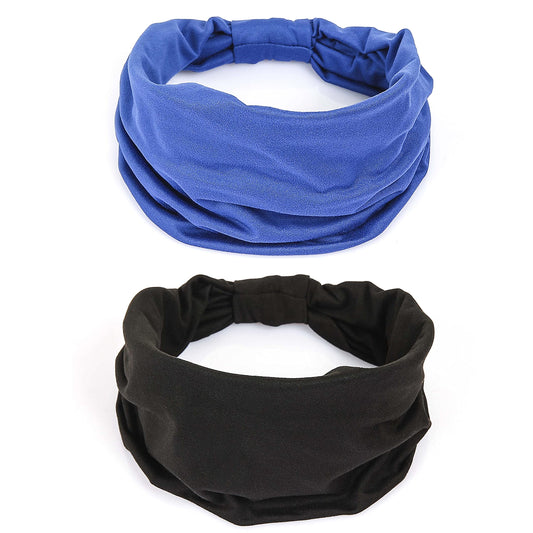 GiLi front view of black and blue headbands showing color and knot — comfortable fit