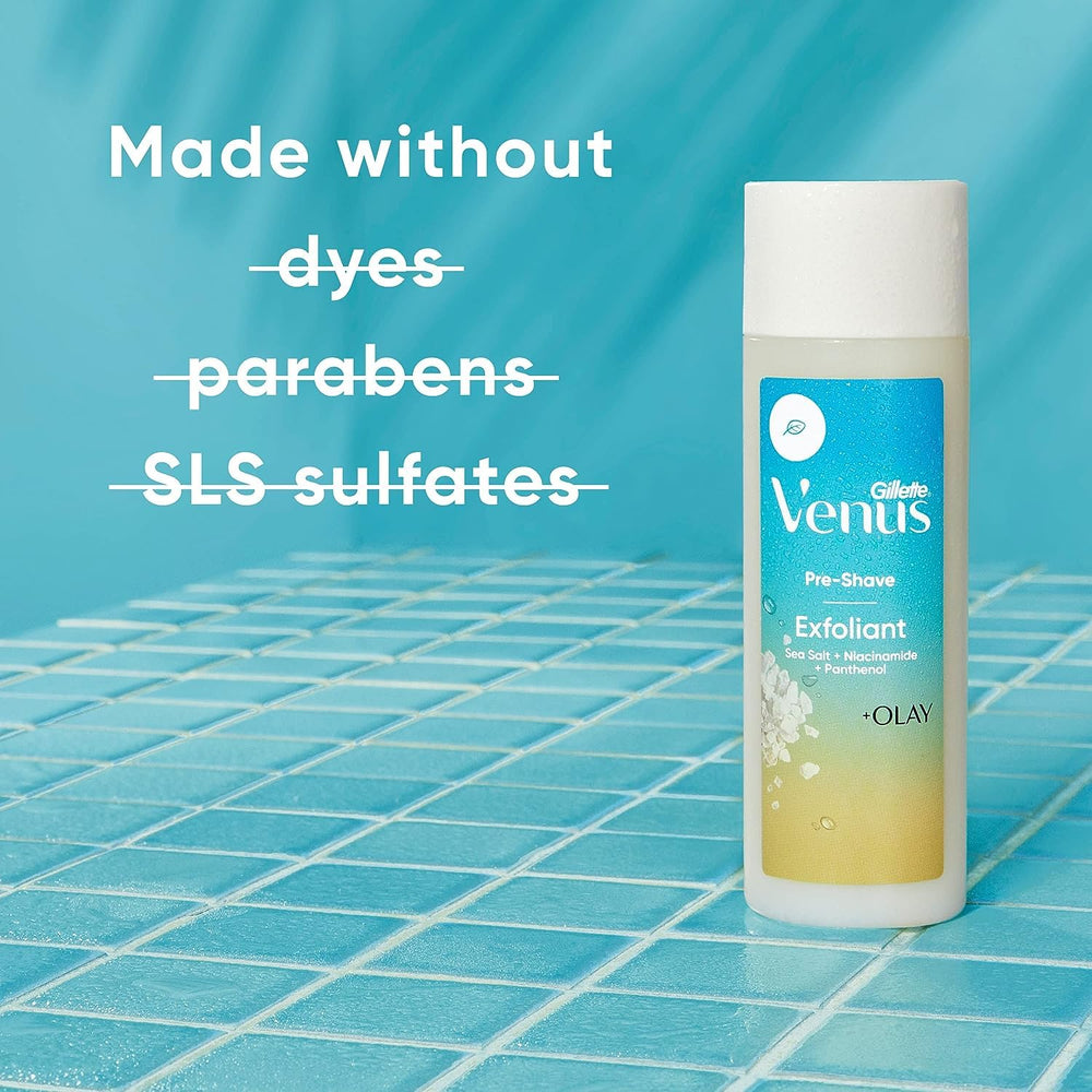 Gillette Venus scrub in bathroom scene ready for pre-shave use, improving shave glide