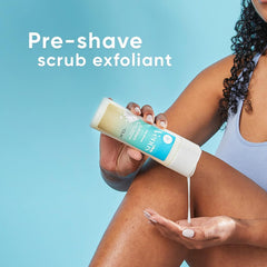 Gillette Venus open jar revealing scrub consistency that exfoliates while moisturizing