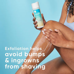 Gillette Venus scrub texture close-up showing fine sea salt grains for gentle buffing