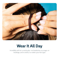 GIMME Beauty in-use ponytail on brown hair, secure non-slip hold