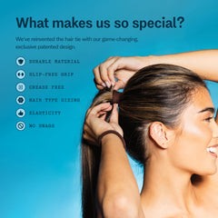 GIMME Beauty on model holding ponytail demonstrating secure hold and comfortable everyday wear benefit