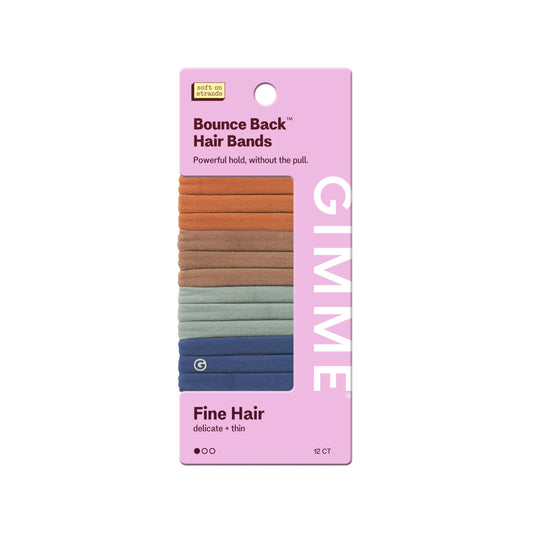 GIMME front packaging showing 12 assorted slim hair bands, easy storage benefit