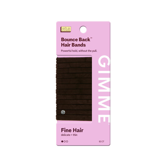 GIMME front packaging showing 12 dark brown gentle-hold hair bands