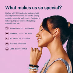 GIMME scrunchie worn on wrist as accessory demonstrating convenience and gentle hold