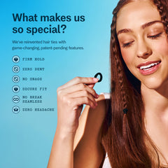GIMME hair band on a low ponytail demonstrating gentle, secure hold without creasing