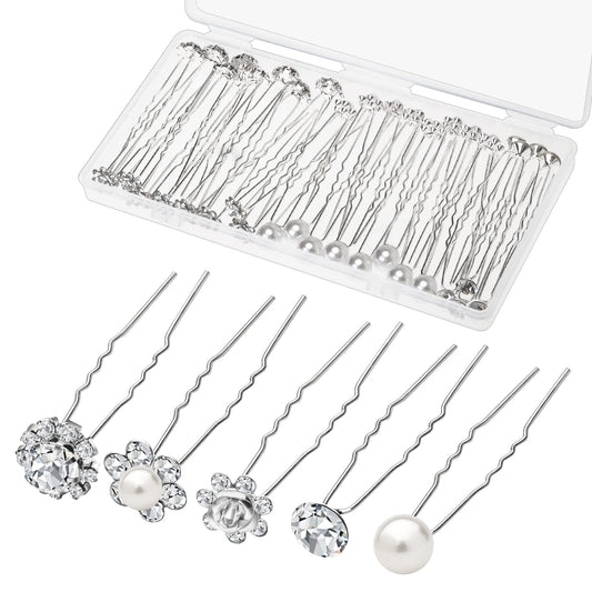 Gingbiss front packaging showing the 40-pack of pearl and rhinestone wedding hair pins for easy selection