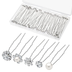 Gingbiss front packaging showing the 40-pack of pearl and rhinestone wedding hair pins for easy selection