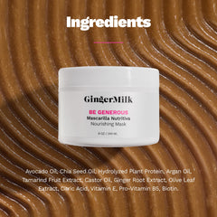 Ginger Milk Natural Care ingredients display highlighting castor oil and biotin benefits