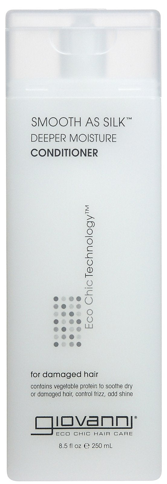 GIOVANNI front bottle showing label and size, promotes silky moisture