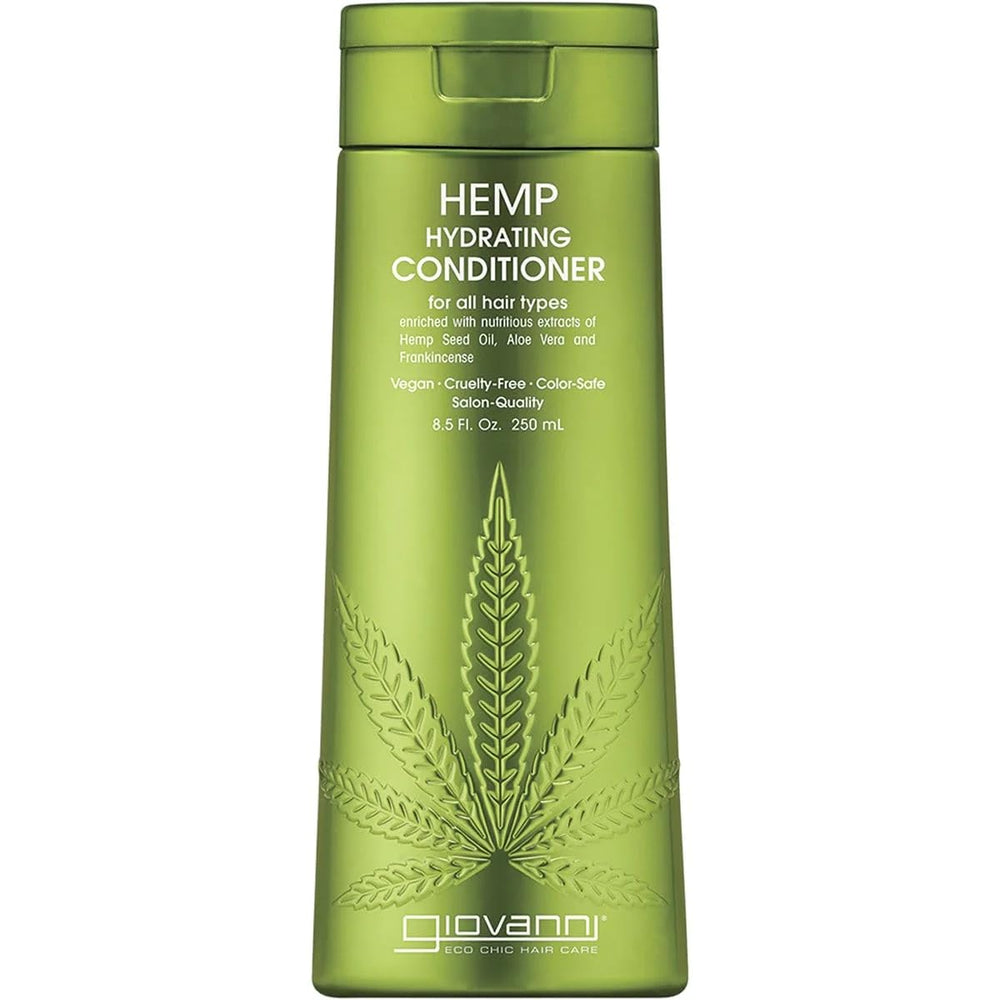GIOVANNI front packaging showing conditioner bottle and lightweight hydration benefit