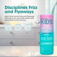 GIOVANNI in-use styling on child’s curly hair for frizz control