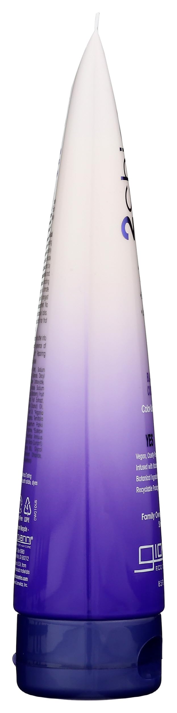 GIOVANNI bottle in hand indicating 8.5 oz size and travel-friendly benefit