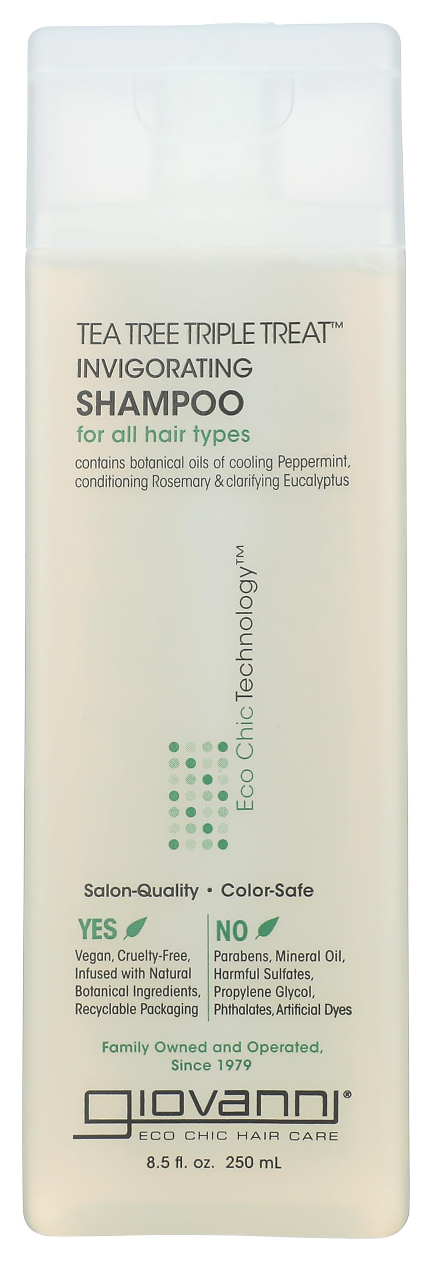 GIOVANNI front bottle view showing label and cooling shampoo benefit