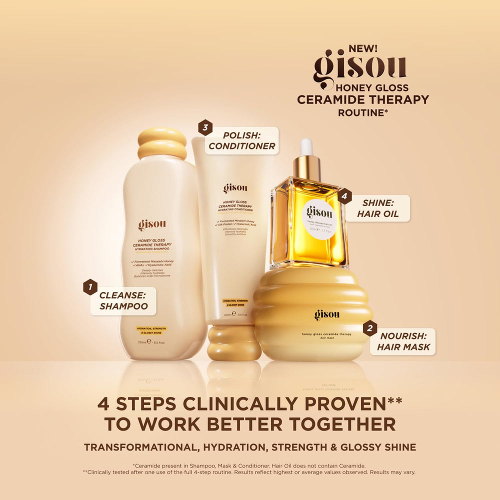 Gisou Honey Gloss trio in hand demonstrating compact travel convenience
