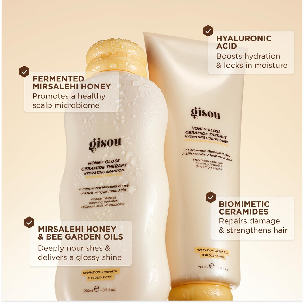 Gisou Honey Gloss mini hair mask jar open showing thick restorative cream