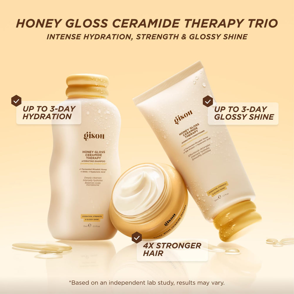 Gisou Honey Gloss mini shampoo bottle close-up emphasizing gentle cleanse