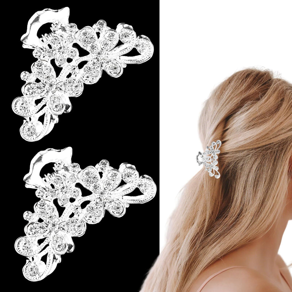 GIYAWA front view of two silver rhinestone clips showing sparkle and gift-ready look