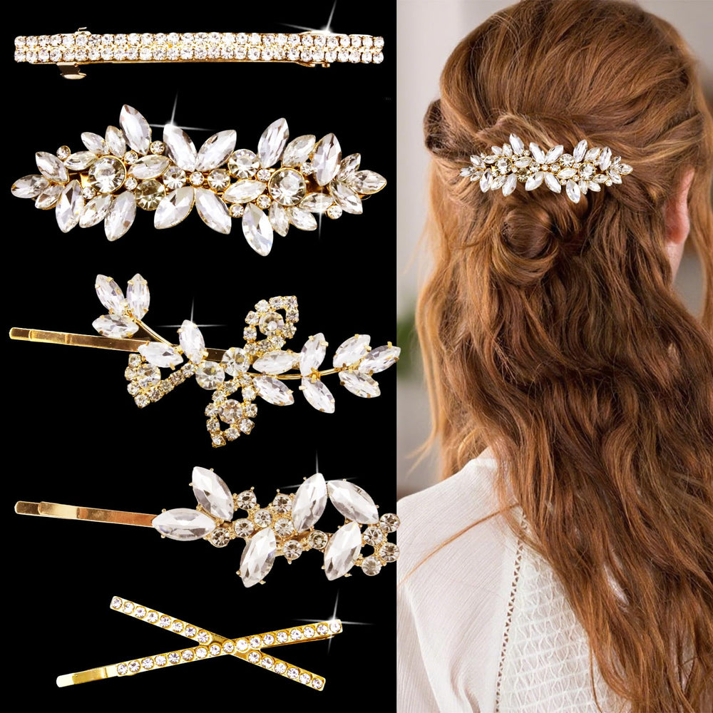 GIYAWA front set arrangement showing five gold rhinestone clips, adds elegant sparkle