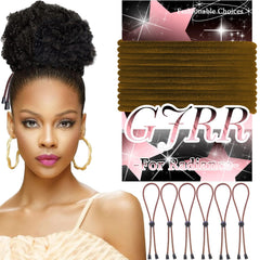 GJRR front view of six brown adjustable hair ties, neat packaging and variety