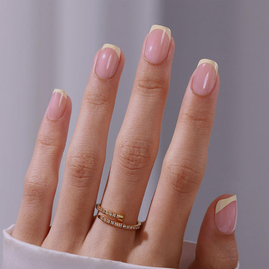 GJZEZ front packaging showing butter yellow nails and included box, easy storage benefit