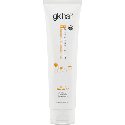 GK HAIR front bottle view showing compact travel size and professional benefit