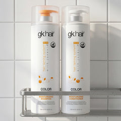 GK HAIR styled hair after use in salon setting, showing improved shine and manageability