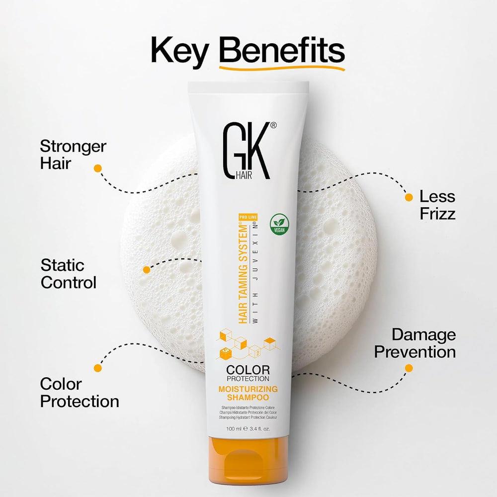 GK HAIR bottle with splashing water in shower, showing hydrating action