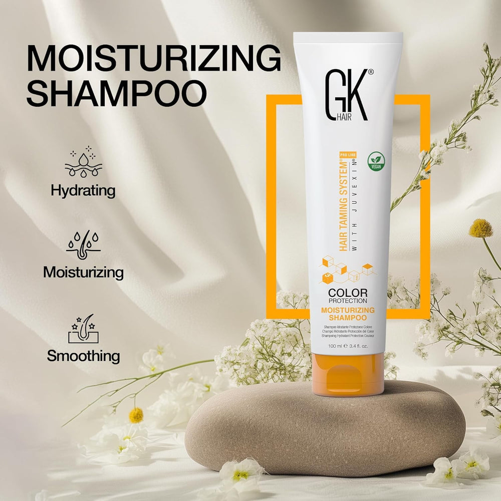 GK HAIR travel-ready bottle inside toiletry bag for convenient portability