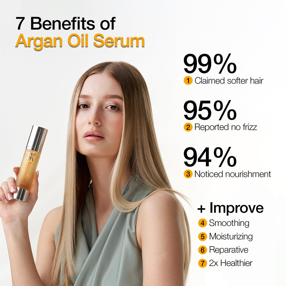 GK HAIR applying serum to ends demonstrating detangling and frizz control benefit