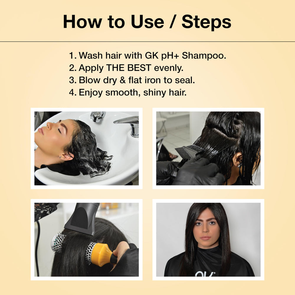 GK HAIR before and after styling showing smoother shinier hair result