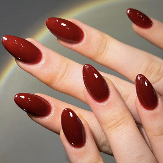 GLAMERMAID front packaging showing cherry red press on nails and kit benefits