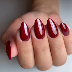 GLAMERMAID front packaging showing short almond burgundy nails and quick application benefit