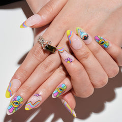 GLAMERMAID press-on nails worn in lifestyle scene offering stylish finished look benefit