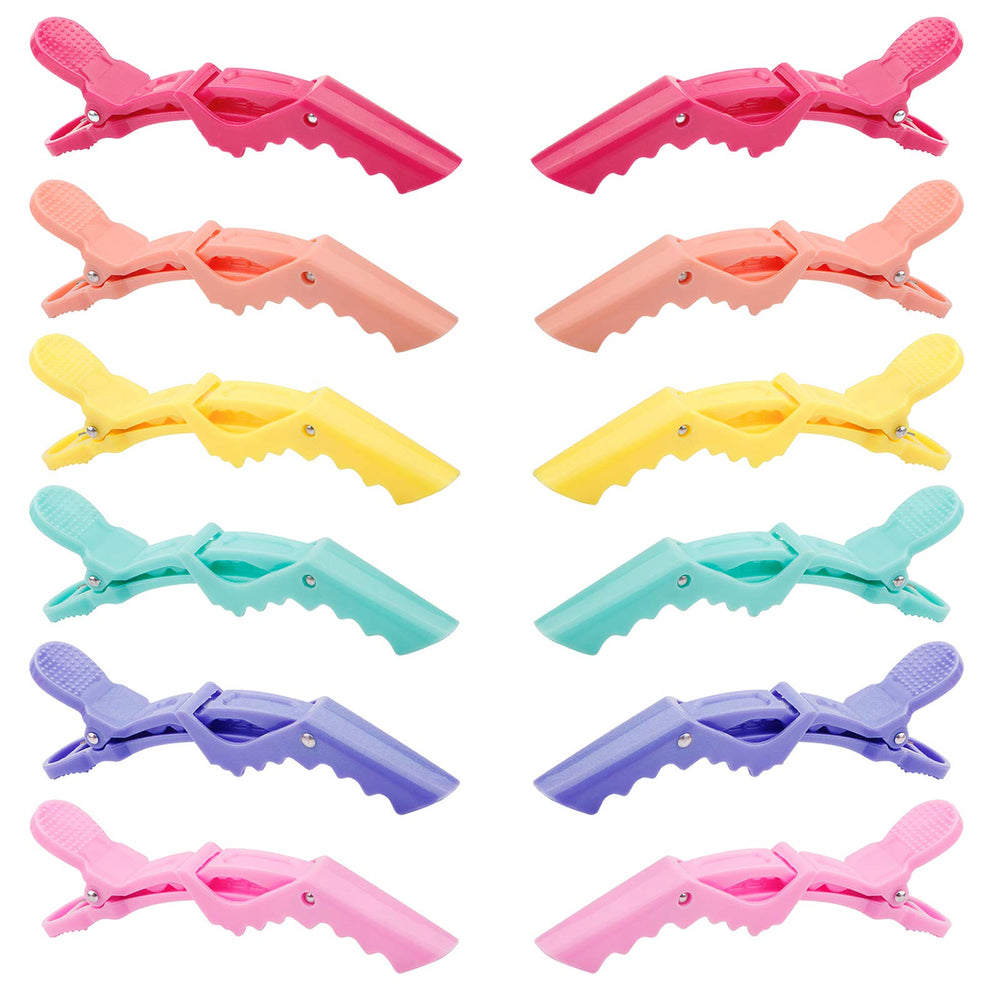 GLAMFIELDS front view of 12 pastel alligator clips showing full set and packaging benefit: organized storage