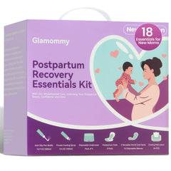 Glamommy kit box front view showing compact tote and handle for easy transport
