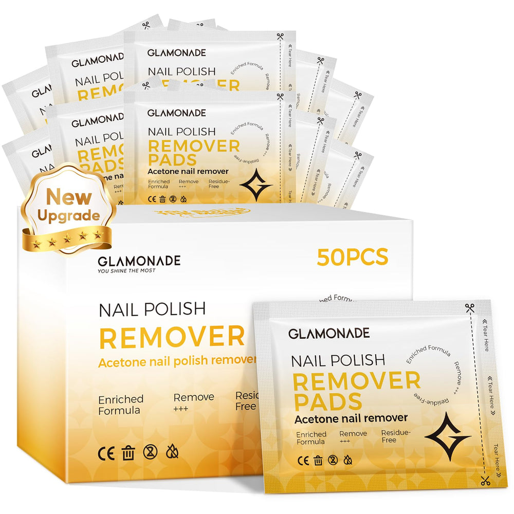 Glamonade front packaging showing lemon-scented nail wipes and 50 count benefit