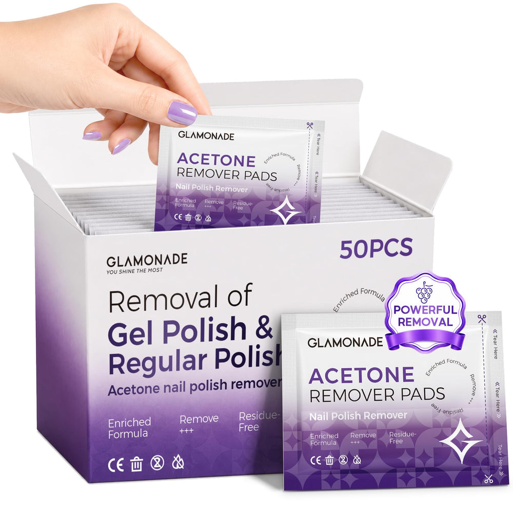 Glamonade front packaging showing 50 pads and travel-ready convenience