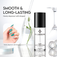 glamonade hand application on nails illustrating quick-dry protection and shine